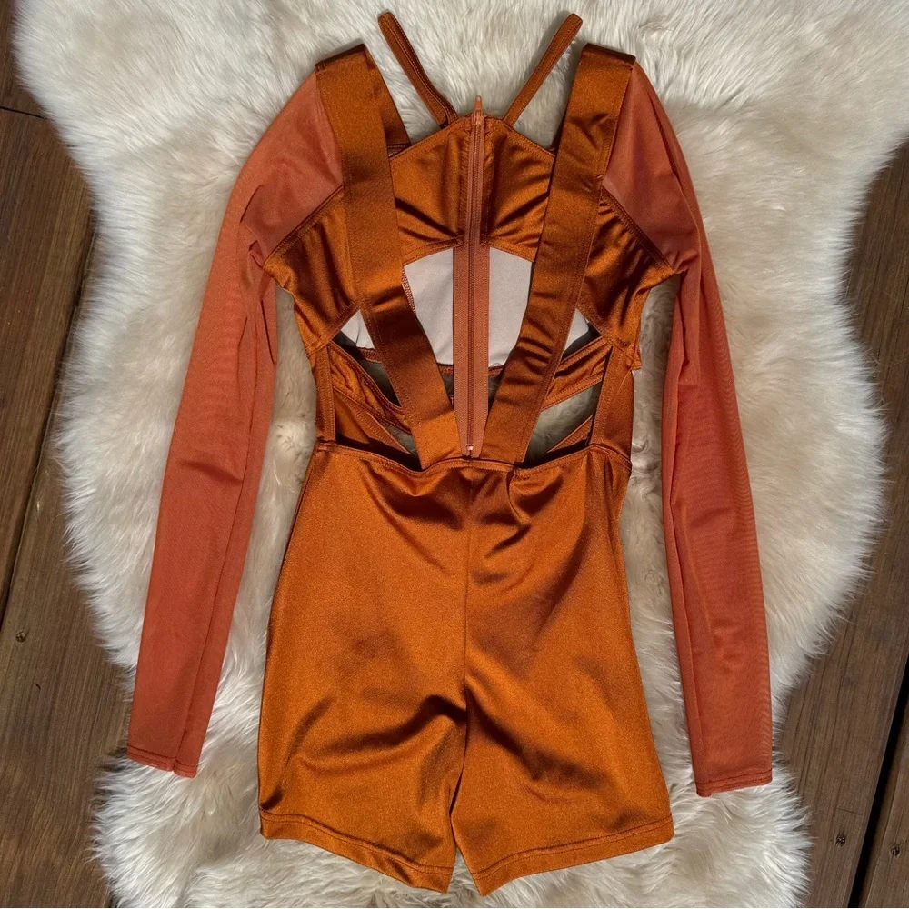 Weissman Orange Cutout Dance Costume with Long Sleeves